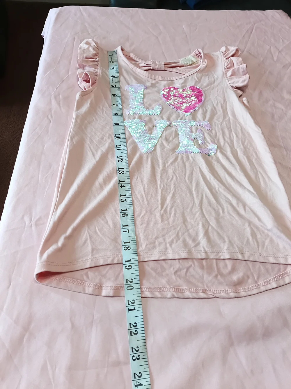 Girls Pink Sequin 'LOVE' Tank Top & Blue Denim Leggings Set Size 7/8